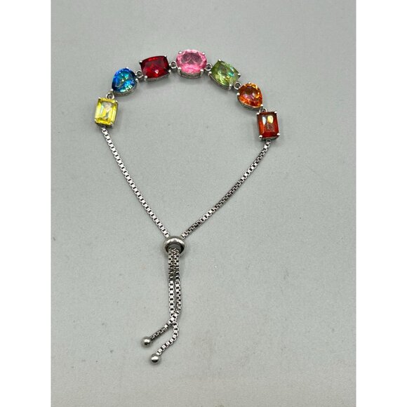 Sterling Silver and Genuine Gemstones Adjustable Bracelet Sliding Closure - Picture 2 of 6